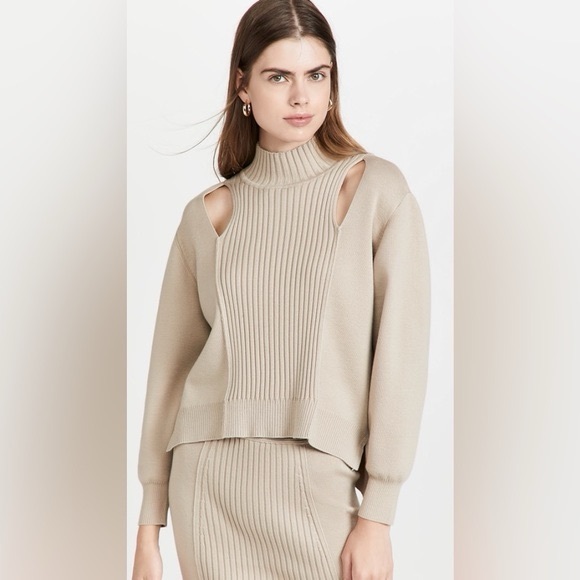 Jonathan Simkhai Yvette Recycled Knitswear Cut Out Sweater Sparrow Tan